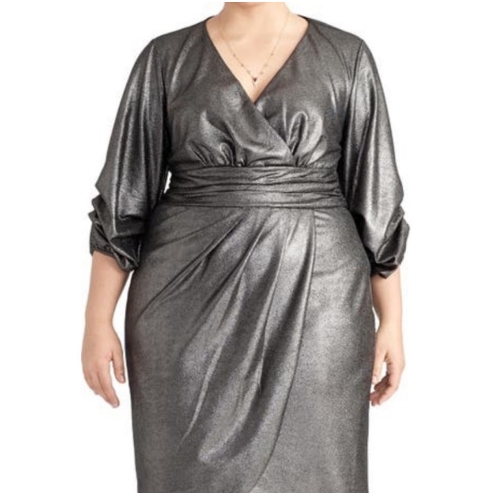 Rachel Roy sliver black metallic faux wrap midi dress size 16w new